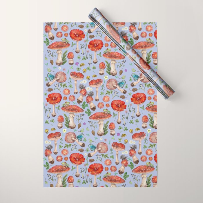 Lovely Red Mushrooms - Bluebg Wrapping Paper Gallery Image 1