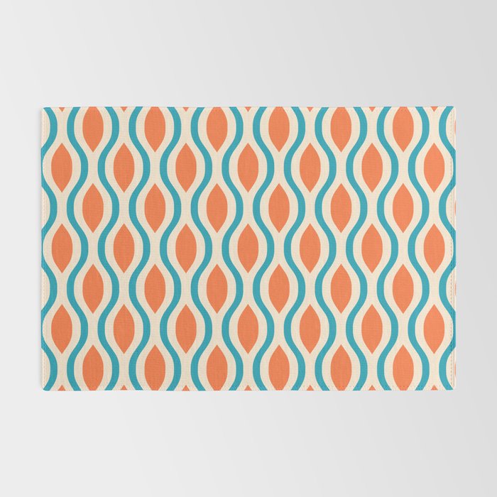 Mid Century Modern Decoration 442 Orange Beige and Turquoise Rug Gallery Image 2