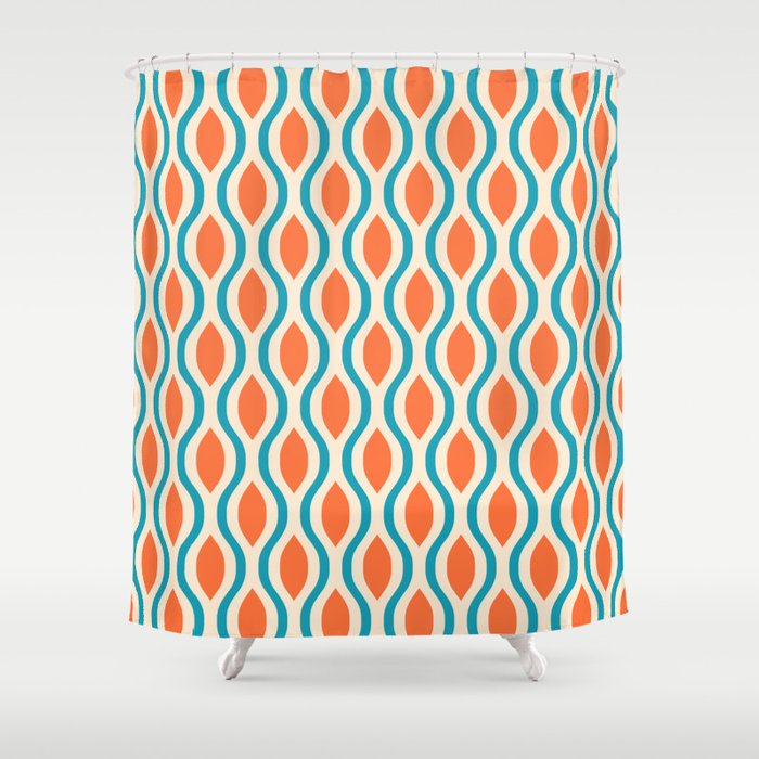 Mid Century Modern Decoration 442 Orange Beige and Turquoise Shower Curtain Gallery Image 1