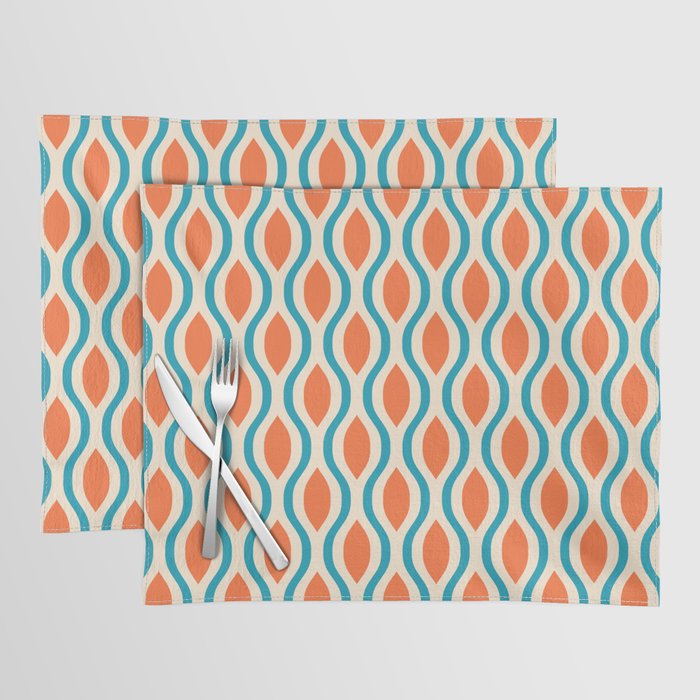 Mid Century Modern Decoration 442 Orange Beige and Turquoise Placemat Gallery Image 1