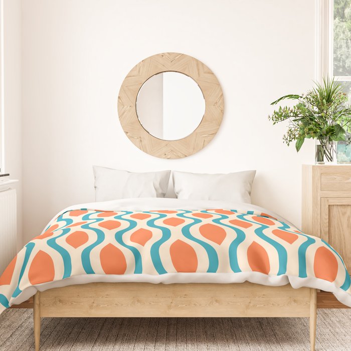 Mid Century Modern Decoration 442 Orange Beige and Turquoise Duvet Cover Gallery Image 3