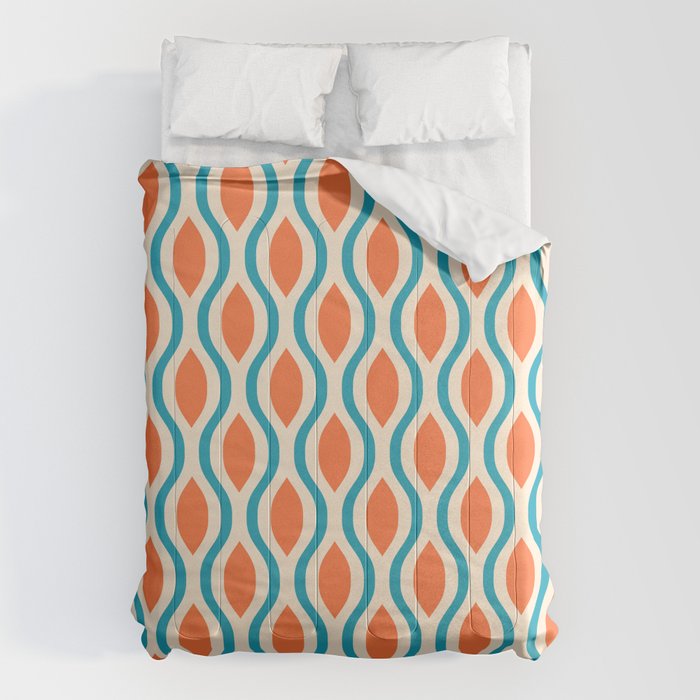 Mid Century Modern Decoration 442 Orange Beige and Turquoise Comforter Gallery Image 1