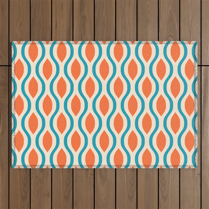 Mid Century Modern Decoration 442 Orange Beige and Turquoise Outdoor Rug Gallery Image 1