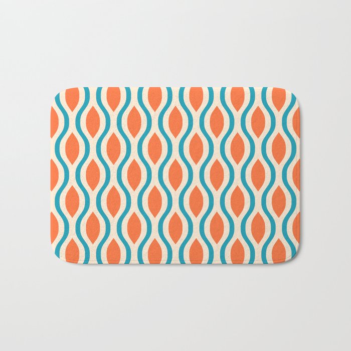 Mid Century Modern Decoration 442 Orange Beige and Turquoise Bath Mat Gallery Image 1