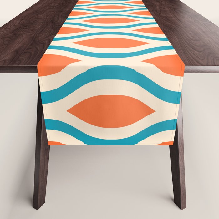 Mid Century Modern Decoration 442 Orange Beige and Turquoise Table Runner Gallery Image 1