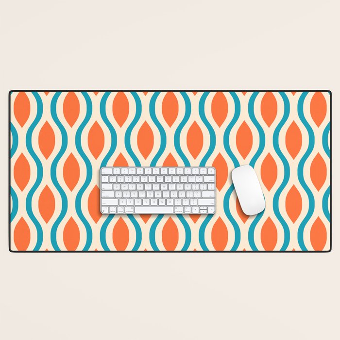 Mid Century Modern Decoration 442 Orange Beige and Turquoise Desk Mat Gallery Image 1