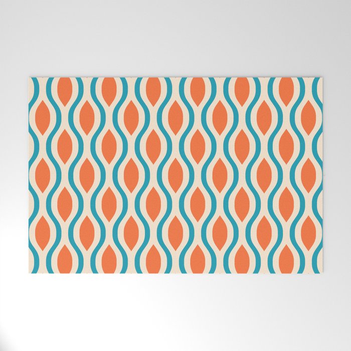 Mid Century Modern Decoration 442 Orange Beige and Turquoise Welcome Mat Gallery Image 1