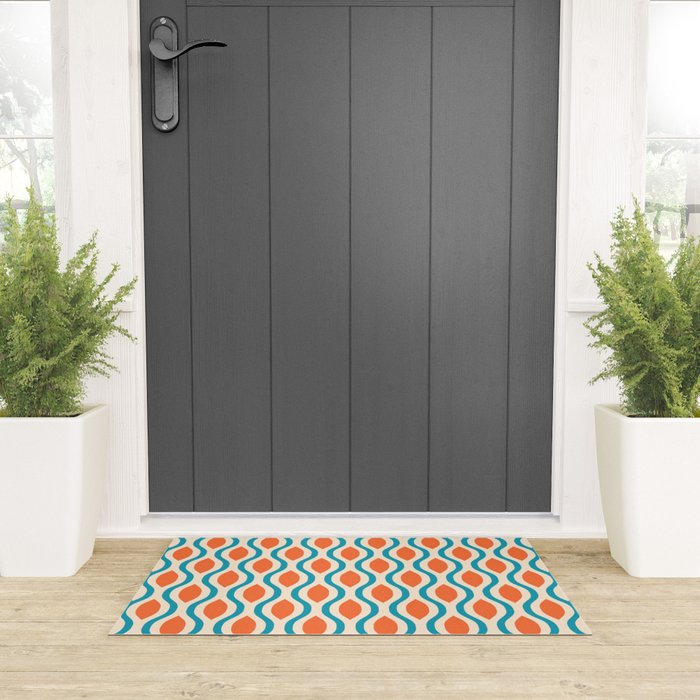 Mid Century Modern Decoration 442 Orange Beige and Turquoise Welcome Mat Gallery Image 3