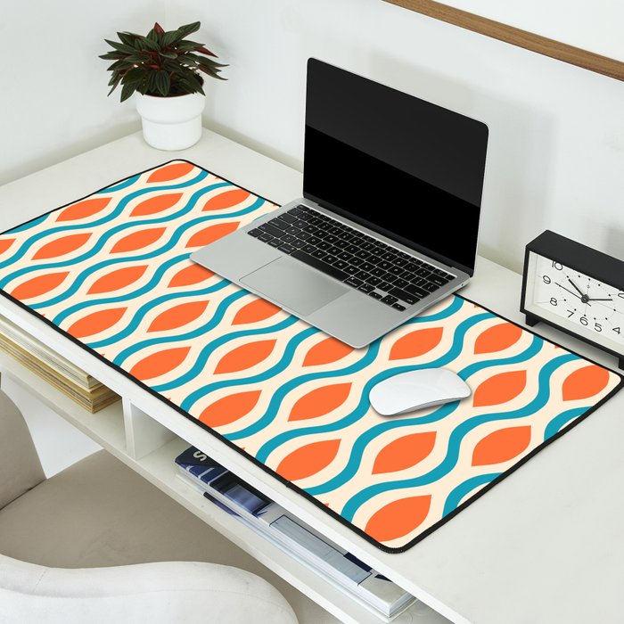 Mid Century Modern Decoration 442 Orange Beige and Turquoise Desk Mat Gallery Image 2