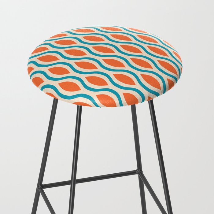 Mid Century Modern Decoration 442 Orange Beige and Turquoise Stool Gallery Image 2