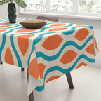 Mid Century Modern Decoration 442 Orange Beige and Turquoise Tablecloth Gallery Image 3
