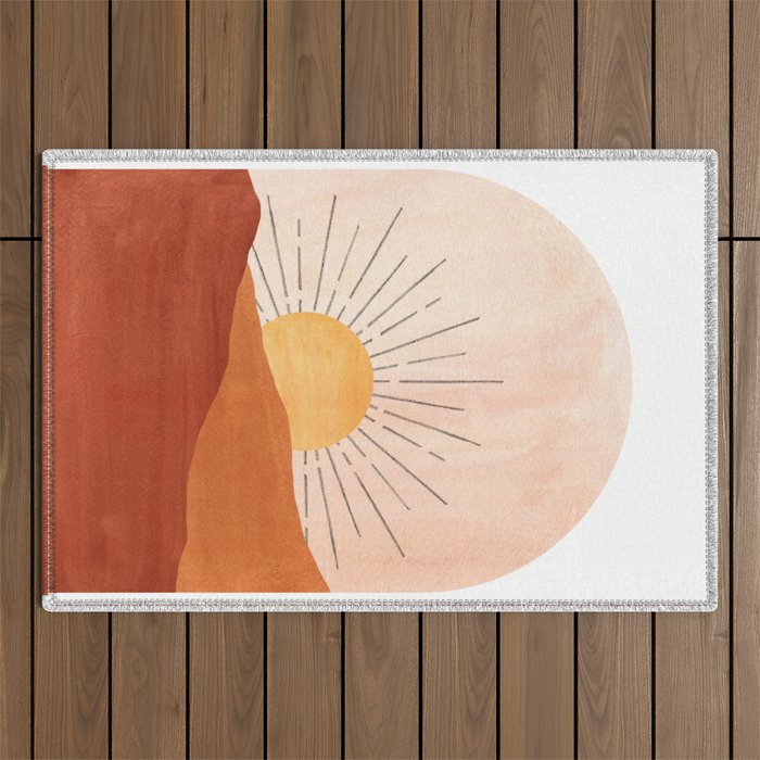 Abstract terracotta landscape, sun and desert, sunrise #1 Outdoor Rug Gallery Image 1