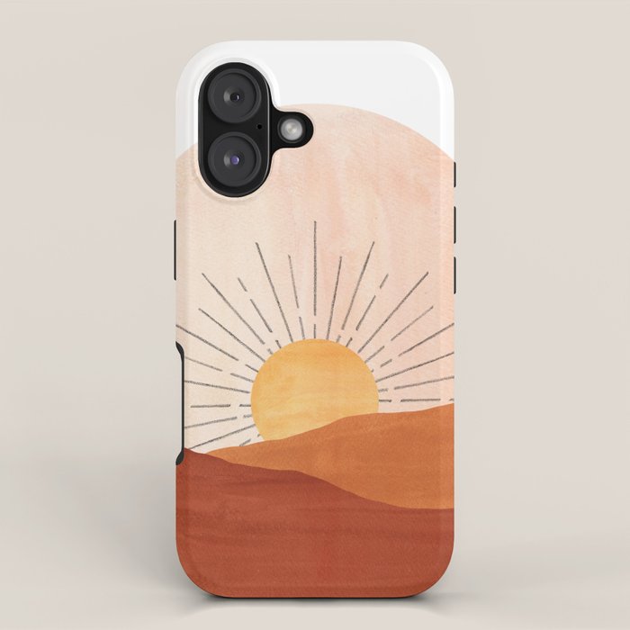 Abstract terracotta landscape, sun and desert, sunrise #1 iPhone Case