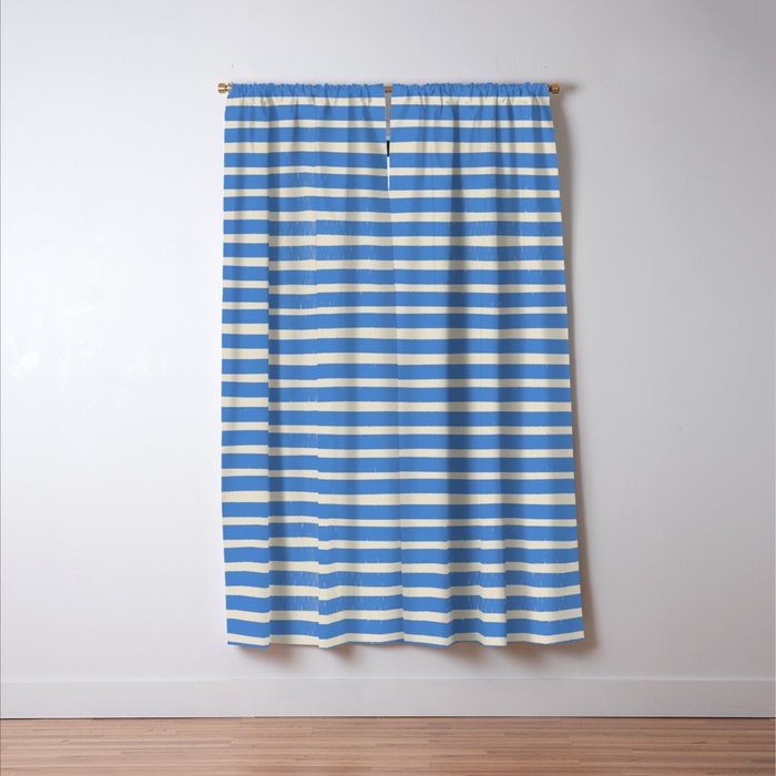 Nautical Blue White Stripes Hand Painted Coastal Pattern Window Curtain Gallery Image 3