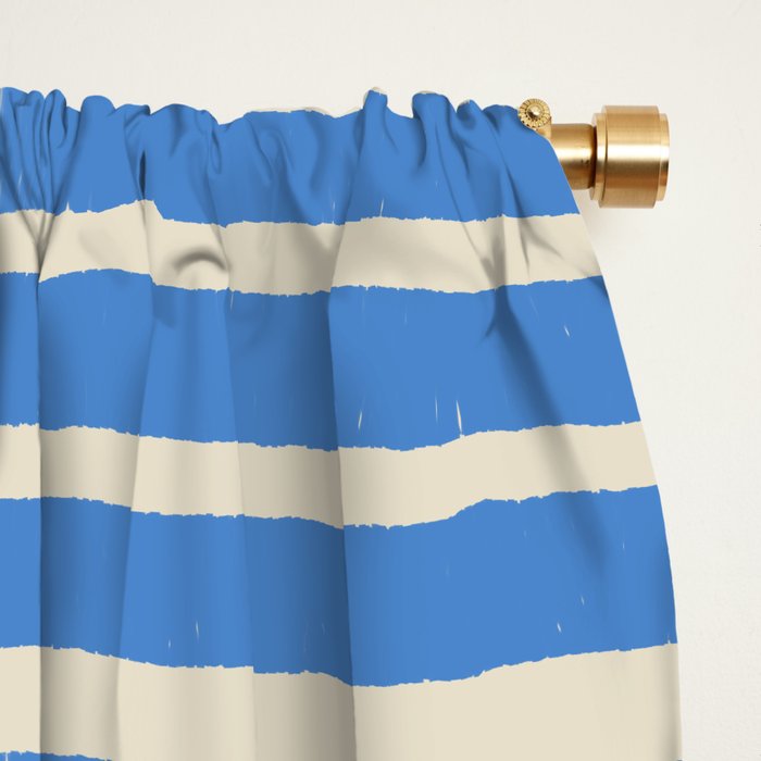 Nautical Blue White Stripes Hand Painted Coastal Pattern Window Curtain Gallery Image 2