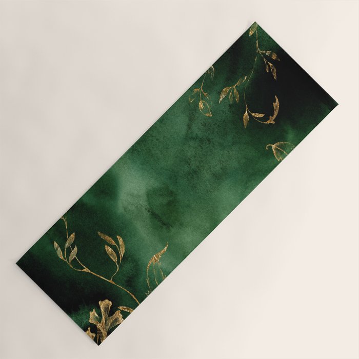 Winter Gold Flowers On Emerald Marble Texture Yoga Mat Gallery Image 1
