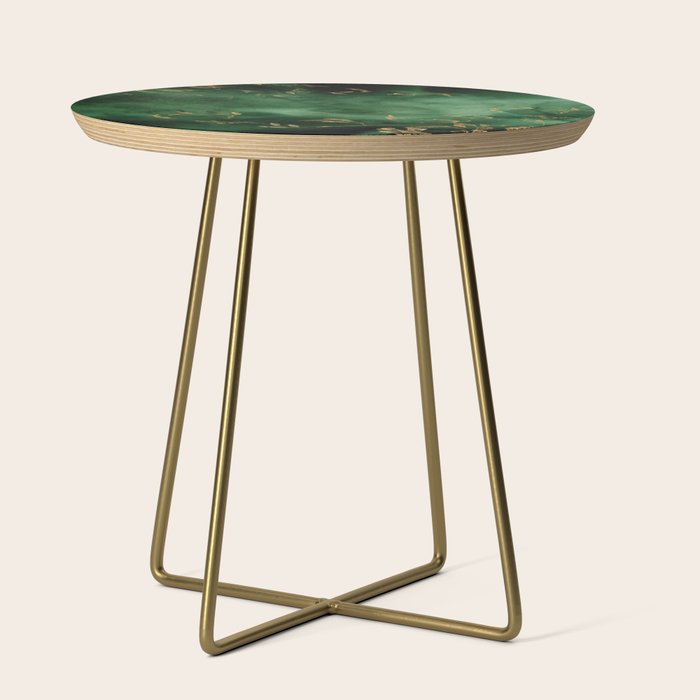 Winter Gold Flowers On Emerald Marble Texture Side Table Gallery Image 1