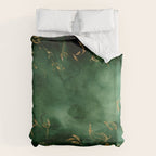 Winter Gold Flowers On Emerald Marble Texture Duvet Cover Gallery Image 6