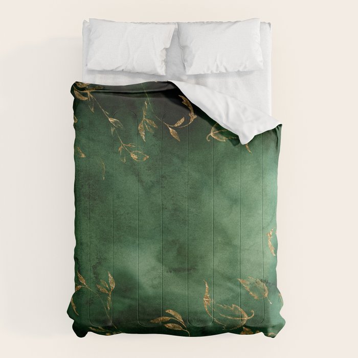 Winter Gold Flowers On Emerald Marble Texture Comforter Gallery Image 6