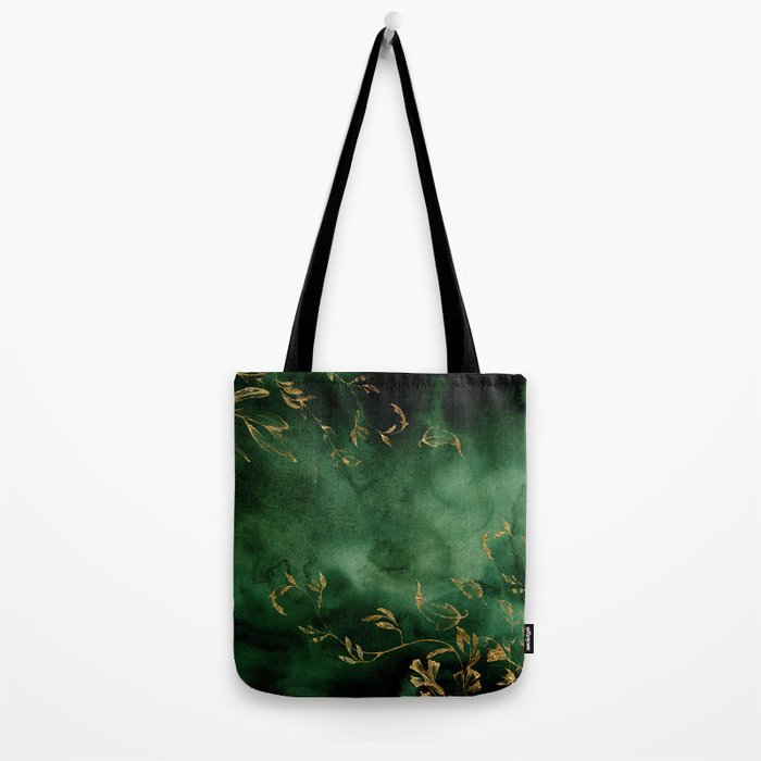 Winter Gold Flowers On Emerald Marble Texture Tote Bag Gallery Image 2