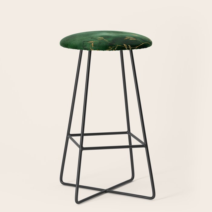 Winter Gold Flowers On Emerald Marble Texture Stool Gallery Image 1