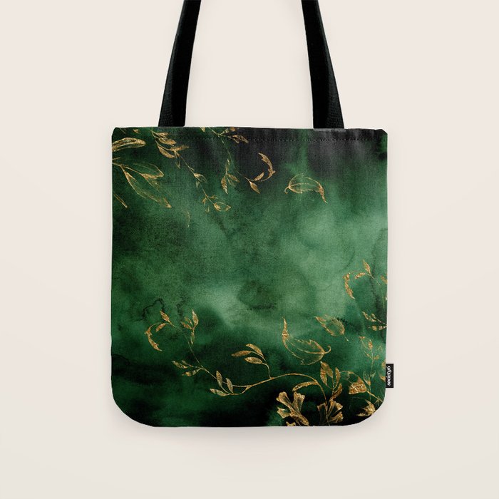Winter Gold Flowers On Emerald Marble Texture Tote Bag Gallery Image 1