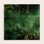 Winter Gold Flowers On Emerald Marble Texture Wood Wall Art Gallery Image 1