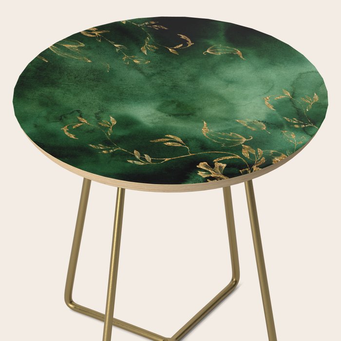 Winter Gold Flowers On Emerald Marble Texture Side Table Gallery Image 2