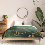 Winter Gold Flowers On Emerald Marble Texture Comforter Gallery Image 3