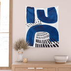 Abstract Expressionism Mid Century Modern Acrylic Painting Minimalist Art Navy Blue Black Line Patte Wall Tapestry Gallery Image 2