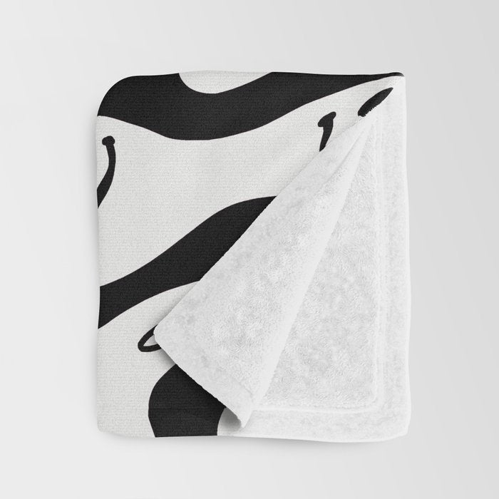 Black and White Dripping Smiley Throw Blanket Gallery Image 3