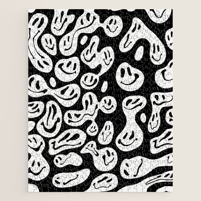 Black and White Dripping Smiley Jigsaw Puzzle Gallery Image 1