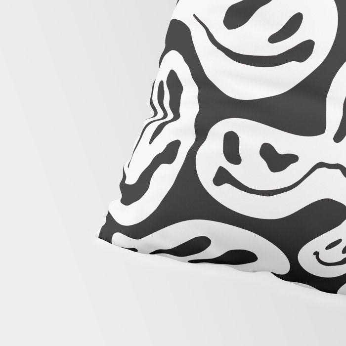 Black and White Dripping Smiley Pillow Sham Gallery Image 4