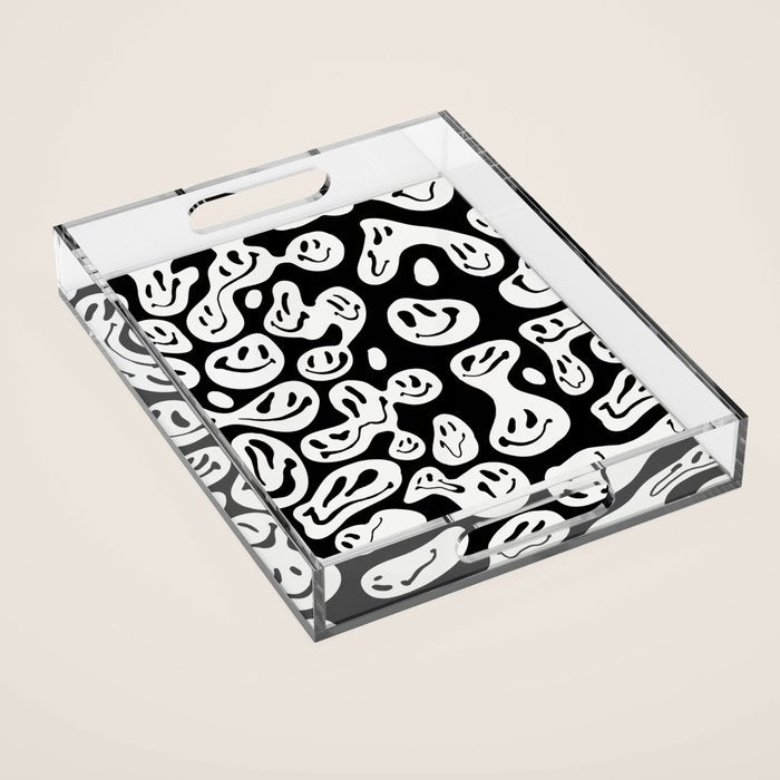 Black and White Dripping Smiley Acrylic Tray Gallery Image 1