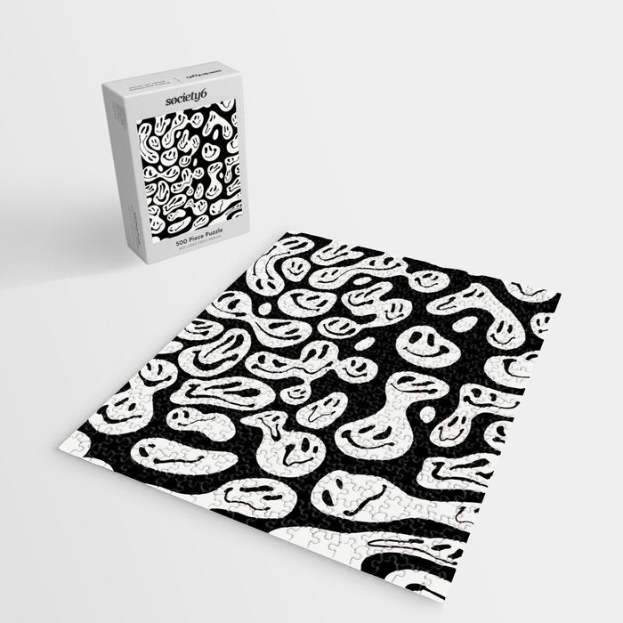 Black and White Dripping Smiley Jigsaw Puzzle Gallery Image 2