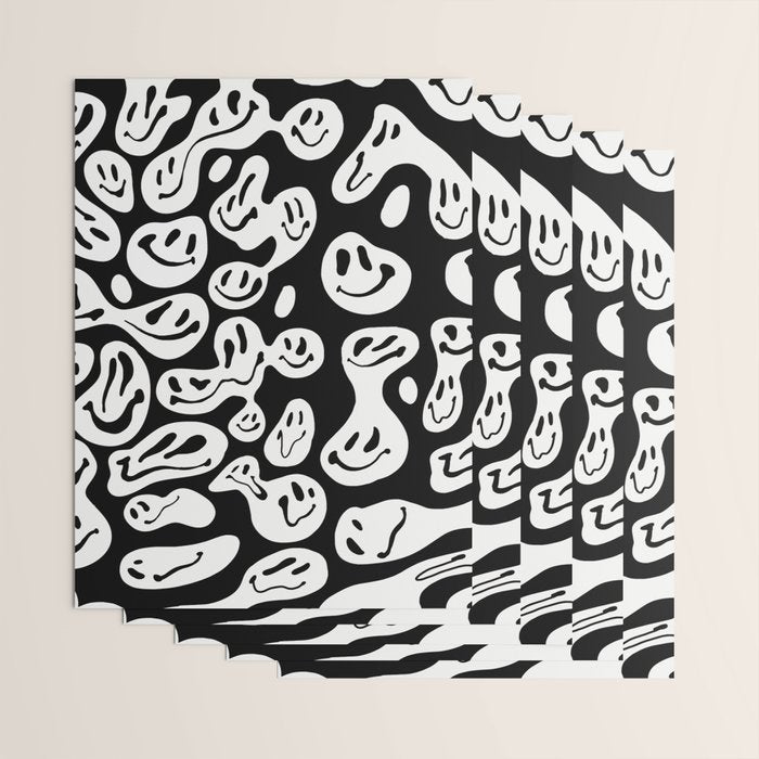 Black and White Dripping Smiley Wrapping Paper Gallery Image 3