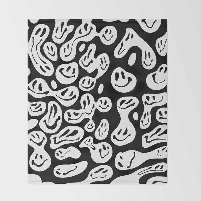 Black and White Dripping Smiley Throw Blanket Gallery Image 2