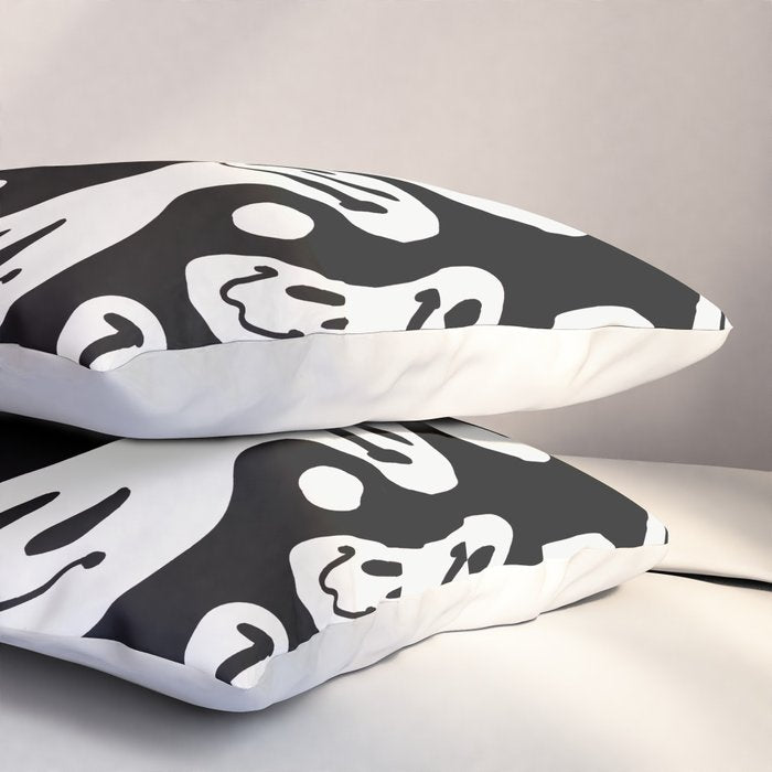 Black and White Dripping Smiley Pillow Sham Gallery Image 3