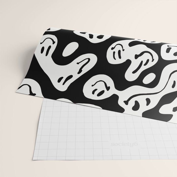 Black and White Dripping Smiley Wrapping Paper Gallery Image 2