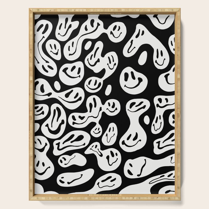 Black and White Dripping Smiley Serving Tray Gallery Image 1