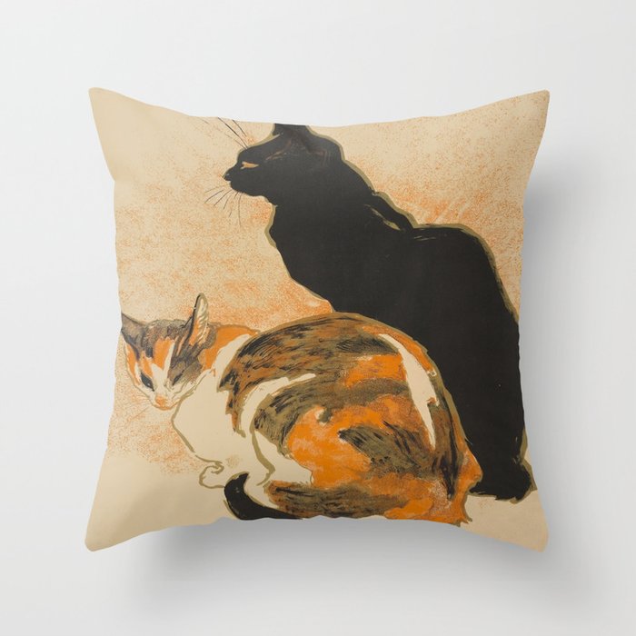 At the Bodiniere Théophile-Alexandre Steinlen 1894 Cat Ink Illustration Throw Pillow Gallery Image 1