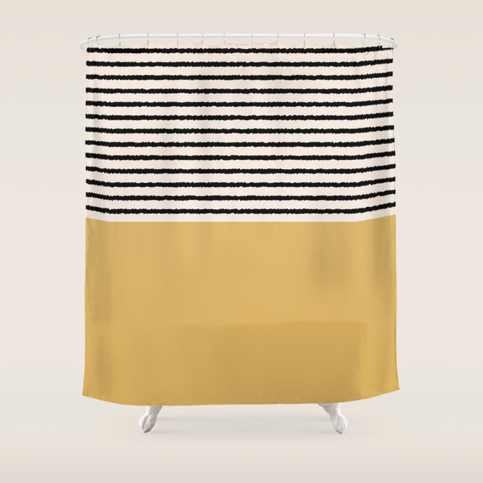 Texture - Black Stripes Gold Shower Curtain Gallery Image 1