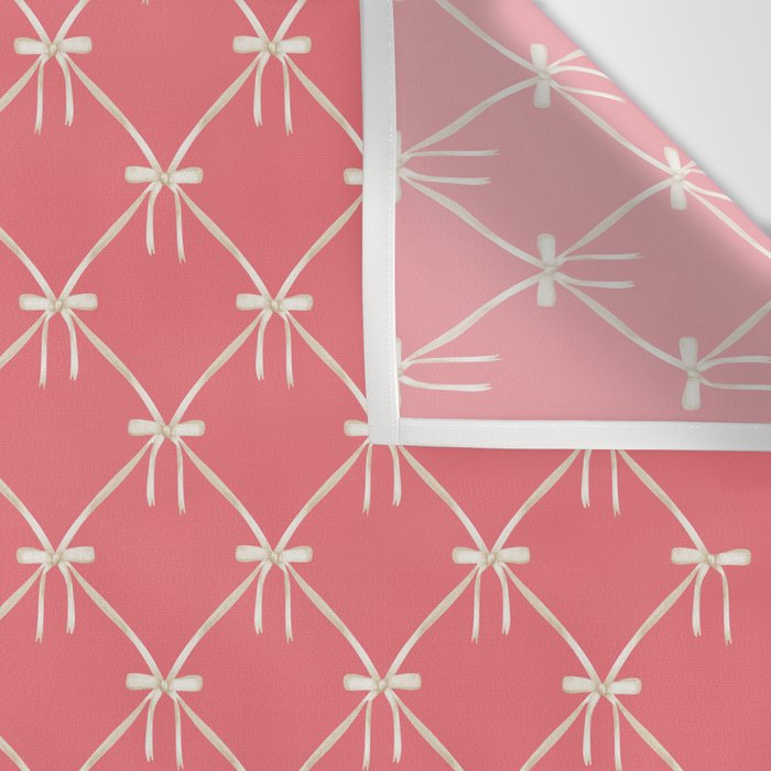 Bows & Ribbons Pattern LII Coral Pink Wall Tapestry Gallery Image 3