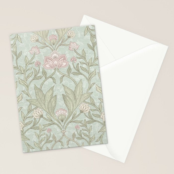 Ivy Morris Sage Green Floral Damask with Climbing Vines Stationery Card Gallery Image 2