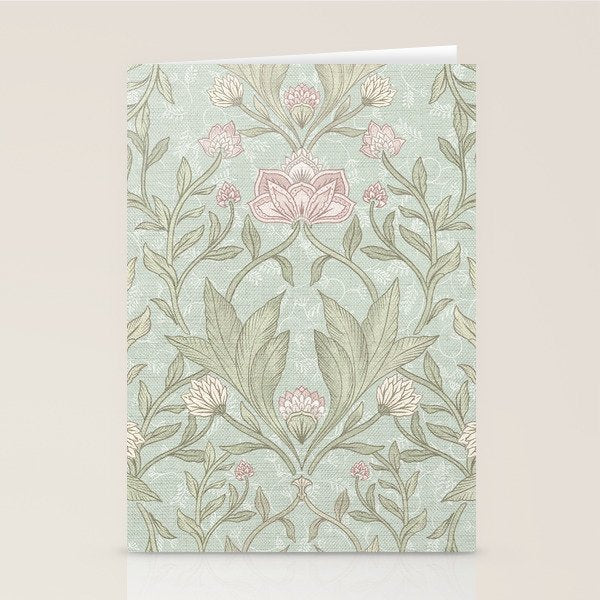 Ivy Morris Sage Green Floral Damask with Climbing Vines Stationery Card Gallery Image 1