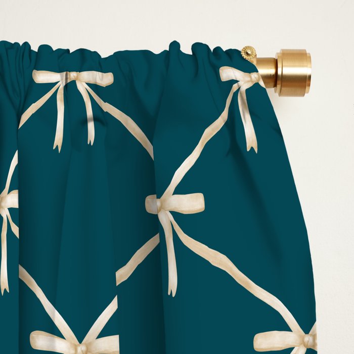 Bows & Ribbons Pattern XXIX Dark Teal Window Curtain Gallery Image 2