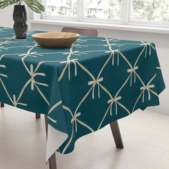 Bows & Ribbons Pattern XXIX Dark Teal Tablecloth Gallery Image 3