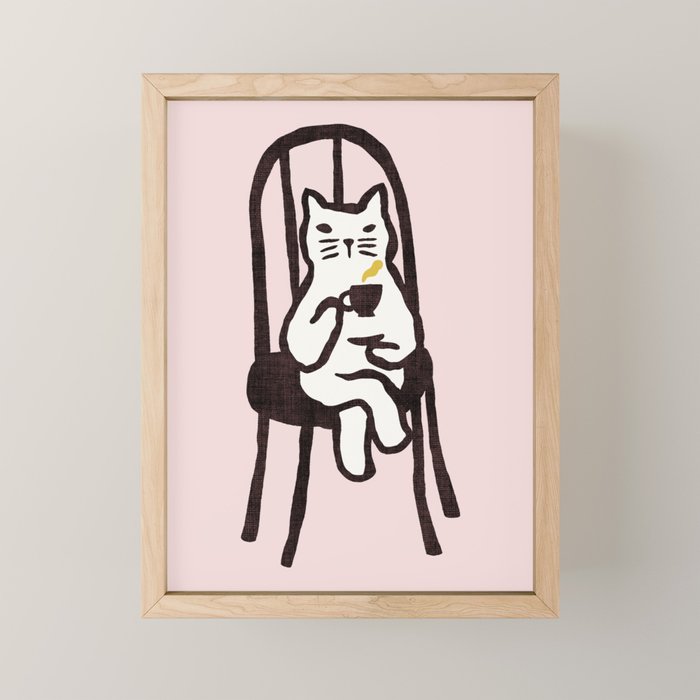 Tea time with cat Mini Art Print Gallery Image 1