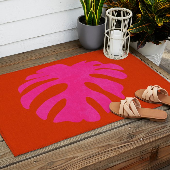 leaf shape solo pink orange summer vibes Outdoor Rug Gallery Image 2