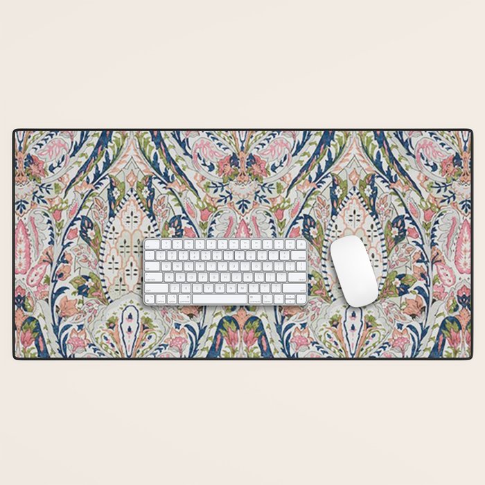 Pink Blue Green Leaf Flower Paisley Desk Mat Gallery Image 1